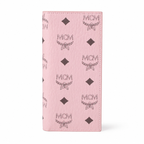 MCM pink all-over print with gold clasp multi-card slot zippered clutch for women