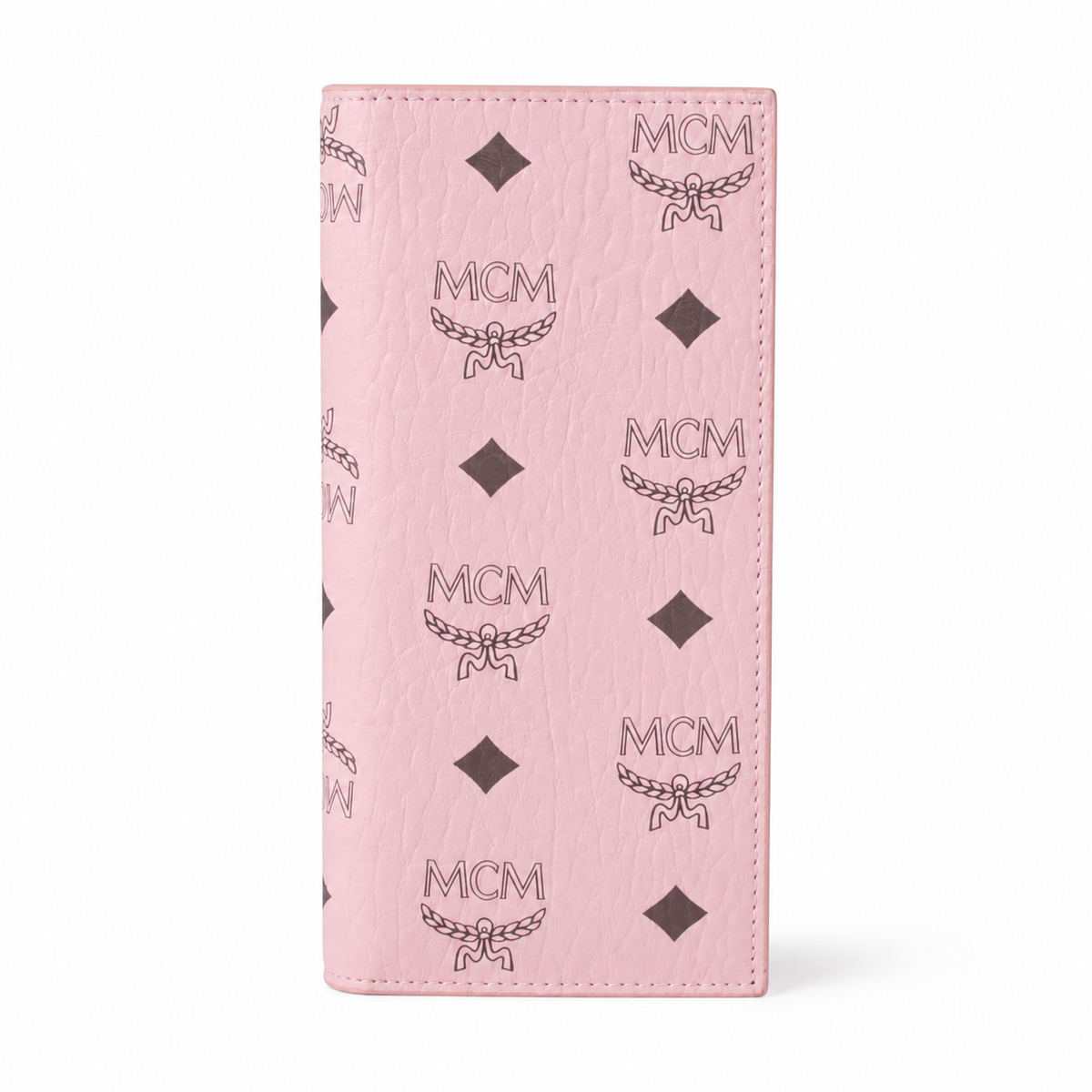 MCM pink all-over print with gold clasp multi-card slot zippered clutch for women