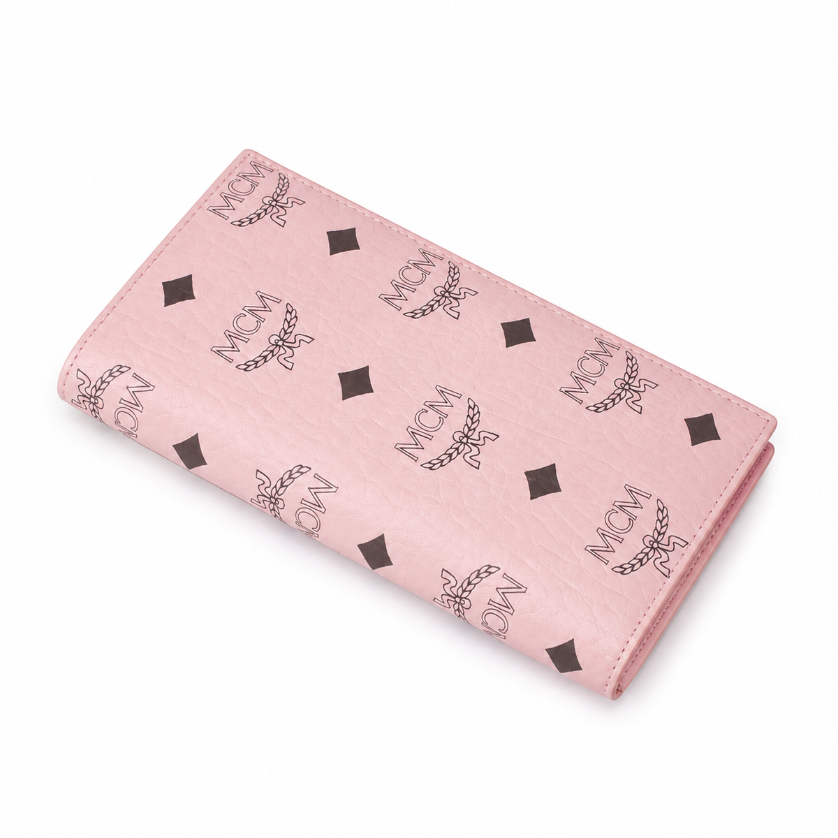 MCM pink all-over print with gold clasp multi-card slot zippered clutch for women