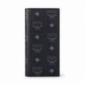 MCM men's clutch bag with all-over print and gold clasp multiple card slots and zippered compartments