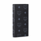 MCM men's clutch bag with all-over print and gold clasp multiple card slots and zippered compartments