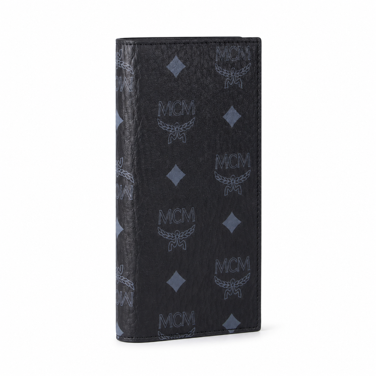 MCM men's clutch bag with all-over print and gold clasp multiple card slots and zippered compartments