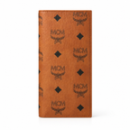 MCM Cognac Brown All-over Print + Gold Lock Clasp  Women's Clutch with Multiple Card Slots and Zipper Compartments