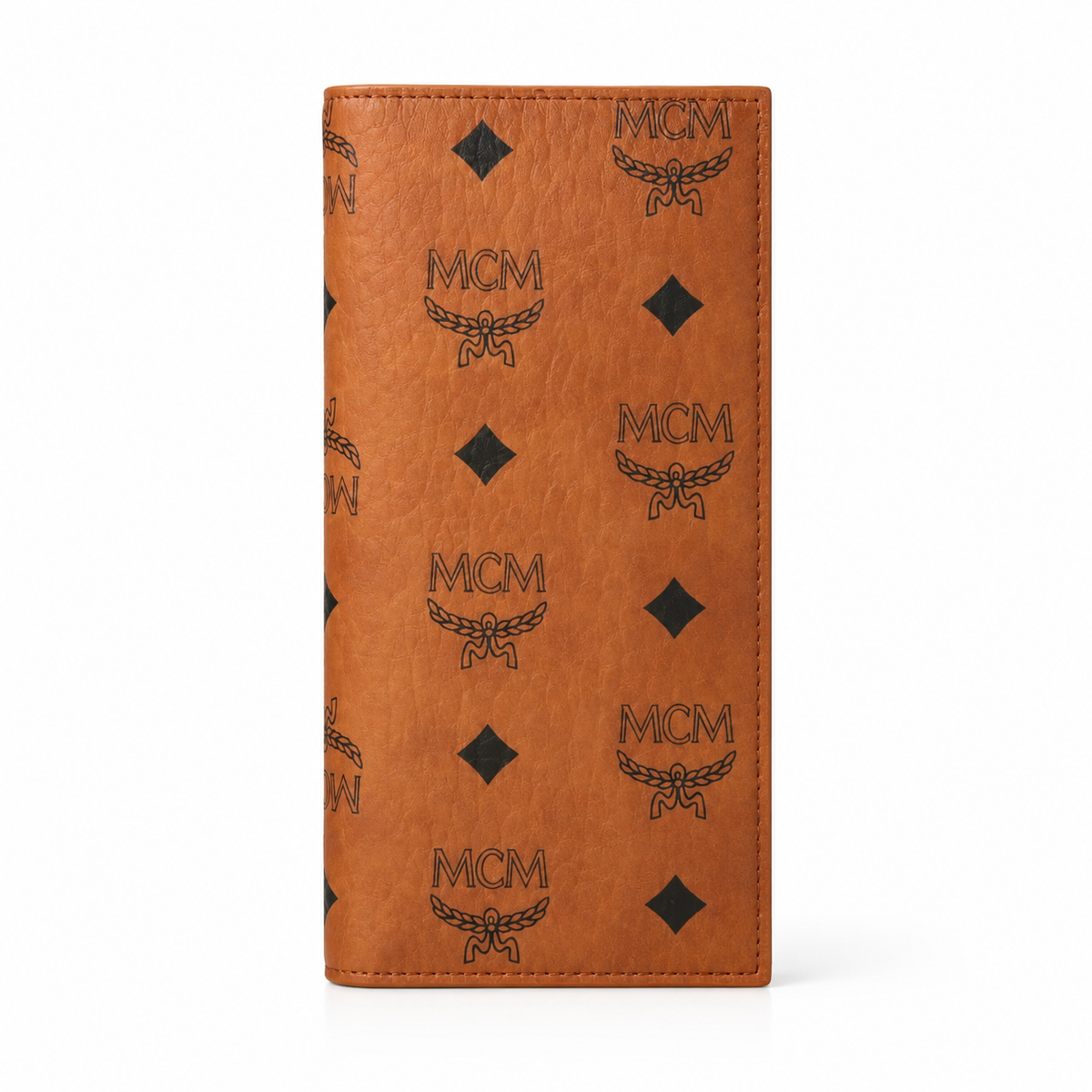 MCM Cognac Brown All-over Print + Gold Lock Clasp  Women's Clutch with Multiple Card Slots and Zipper Compartments