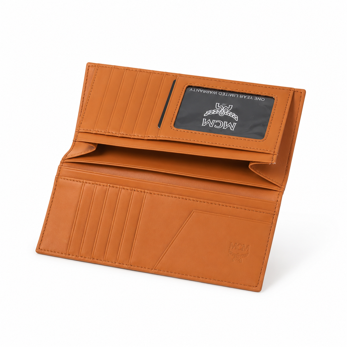 MCM Cognac Brown All-over Print + Gold Lock Clasp  Women's Clutch with Multiple Card Slots and Zipper Compartments