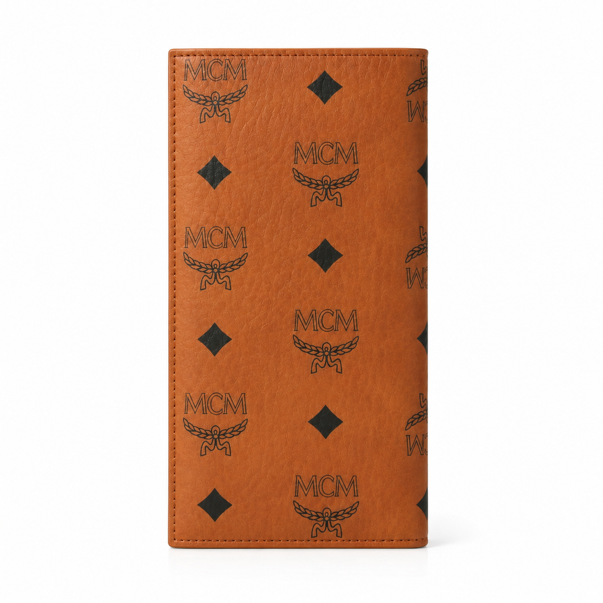 MCM Cognac Brown All-over Print + Gold Lock Clasp  Women's Clutch with Multiple Card Slots and Zipper Compartments