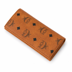 MCM Cognac Brown All-over Print + Gold Lock Clasp  Women's Clutch with Multiple Card Slots and Zipper Compartments