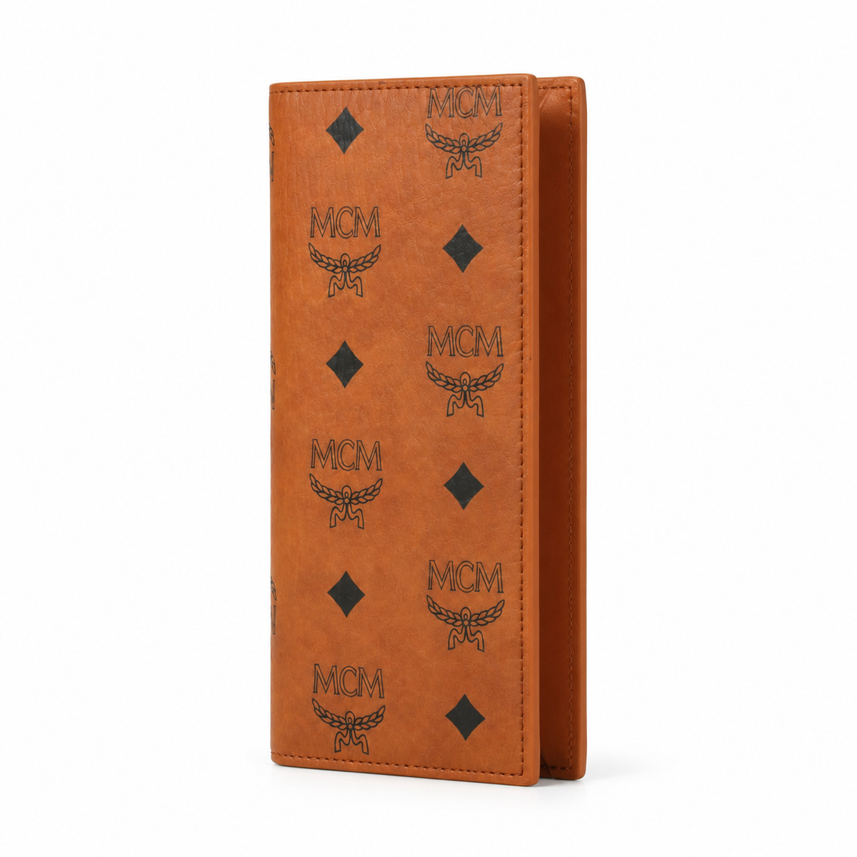 MCM Cognac Brown All-over Print + Gold Lock Clasp  Women's Clutch with Multiple Card Slots and Zipper Compartments
