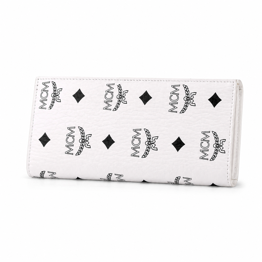 MCM White All-over Print Women's Clutch Bag with Multiple Card Slots and Zipper Compartments Product Details