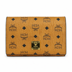 MCM Cognac Brown All-over Print + Gold Lock Clasp, Women's Clutch with Multiple Card Slots and Zipper Compartments