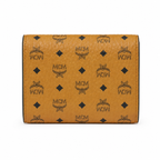 MCM Cognac Brown All-over Print + Gold Lock Clasp, Women's Clutch with Multiple Card Slots and Zipper Compartments
