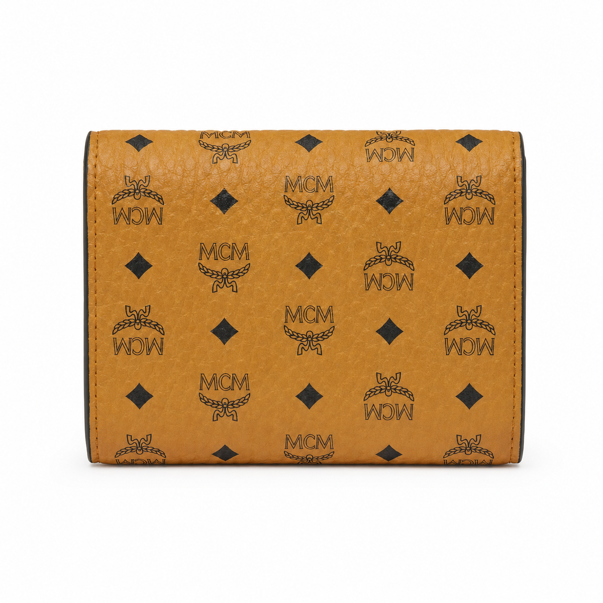 MCM Cognac Brown All-over Print + Gold Lock Clasp, Women's Clutch with Multiple Card Slots and Zipper Compartments