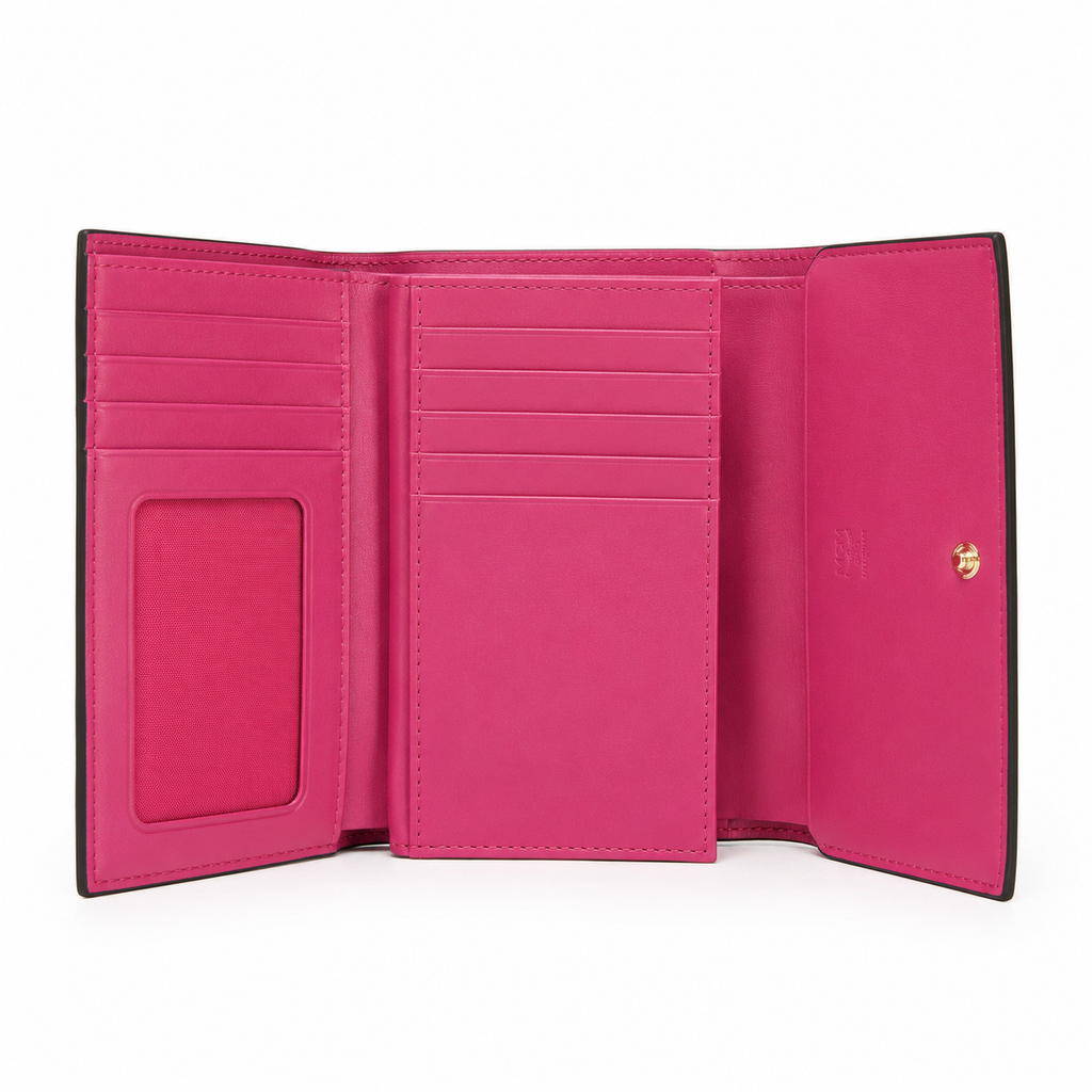 MCM Cognac Brown All-over Print + Gold Lock Clasp, Women's Clutch with Multiple Card Slots and Zipper Compartments
