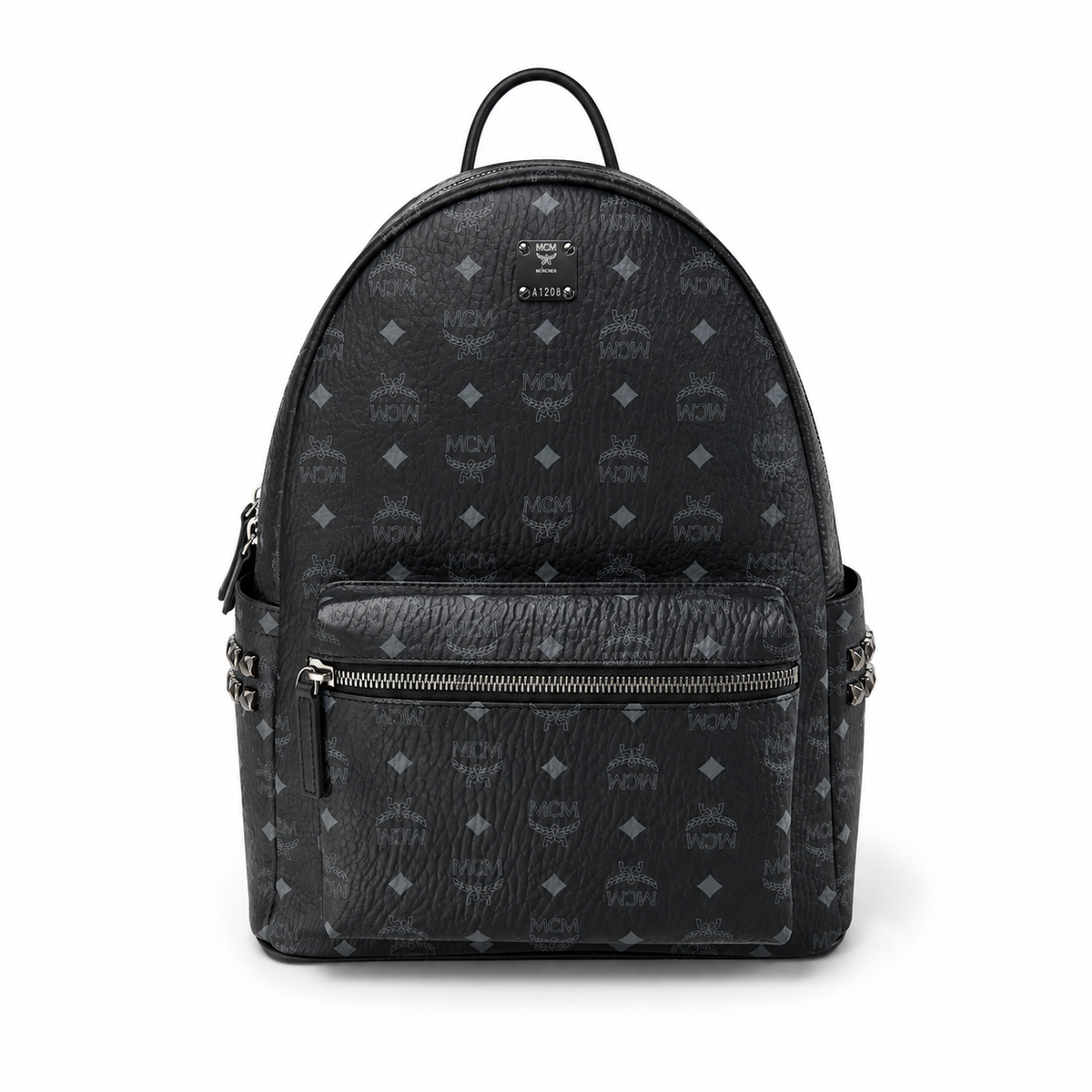 MCM black all-over print with side studs unisex large-capacity commuter/travel bag