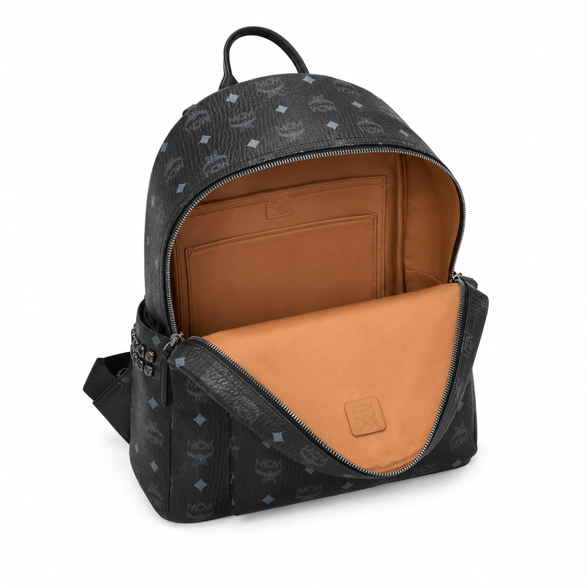 MCM black all-over print with side studs unisex large-capacity commuter/travel bag