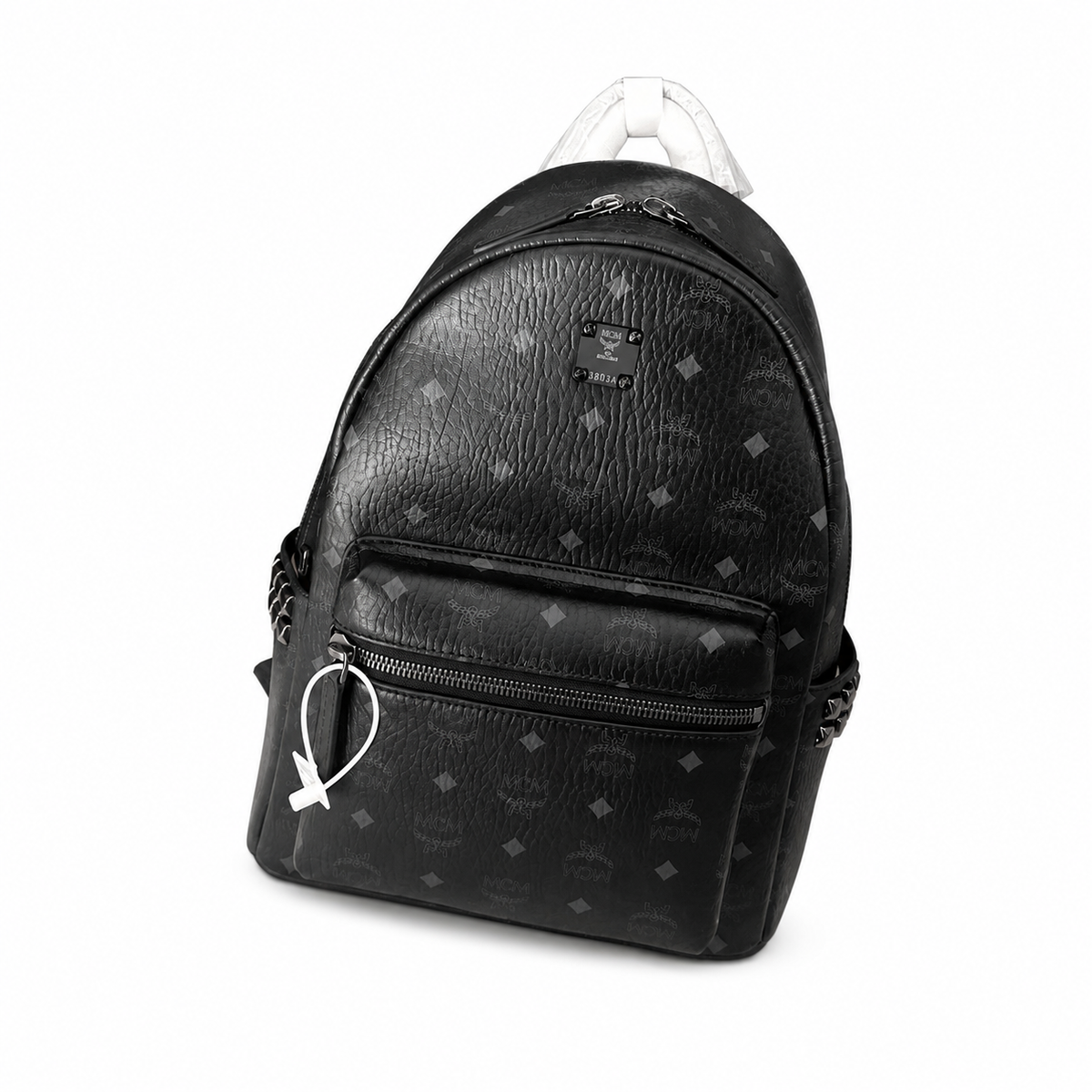MCM black all-over print with side studs unisex large-capacity commuter/travel bag