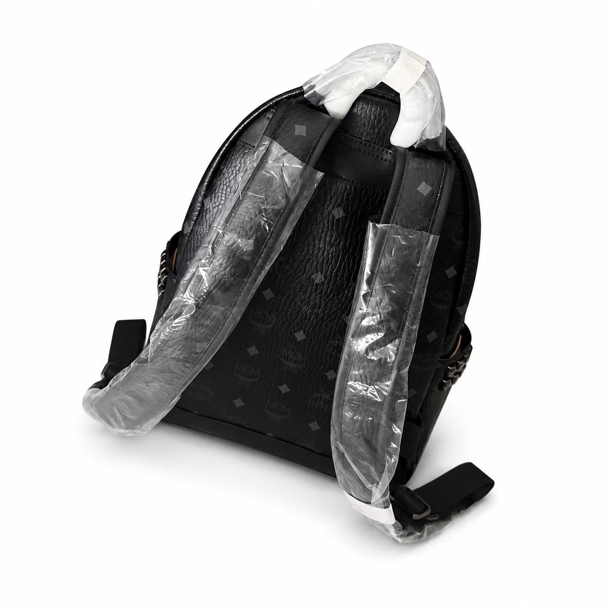 MCM black all-over print with side studs unisex large-capacity commuter/travel bag