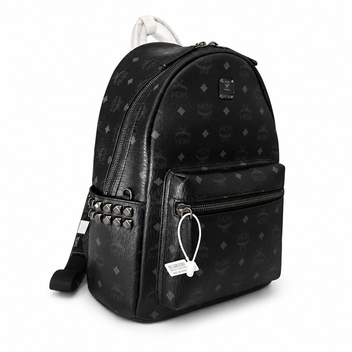 MCM black all-over print with side studs unisex large-capacity commuter/travel bag