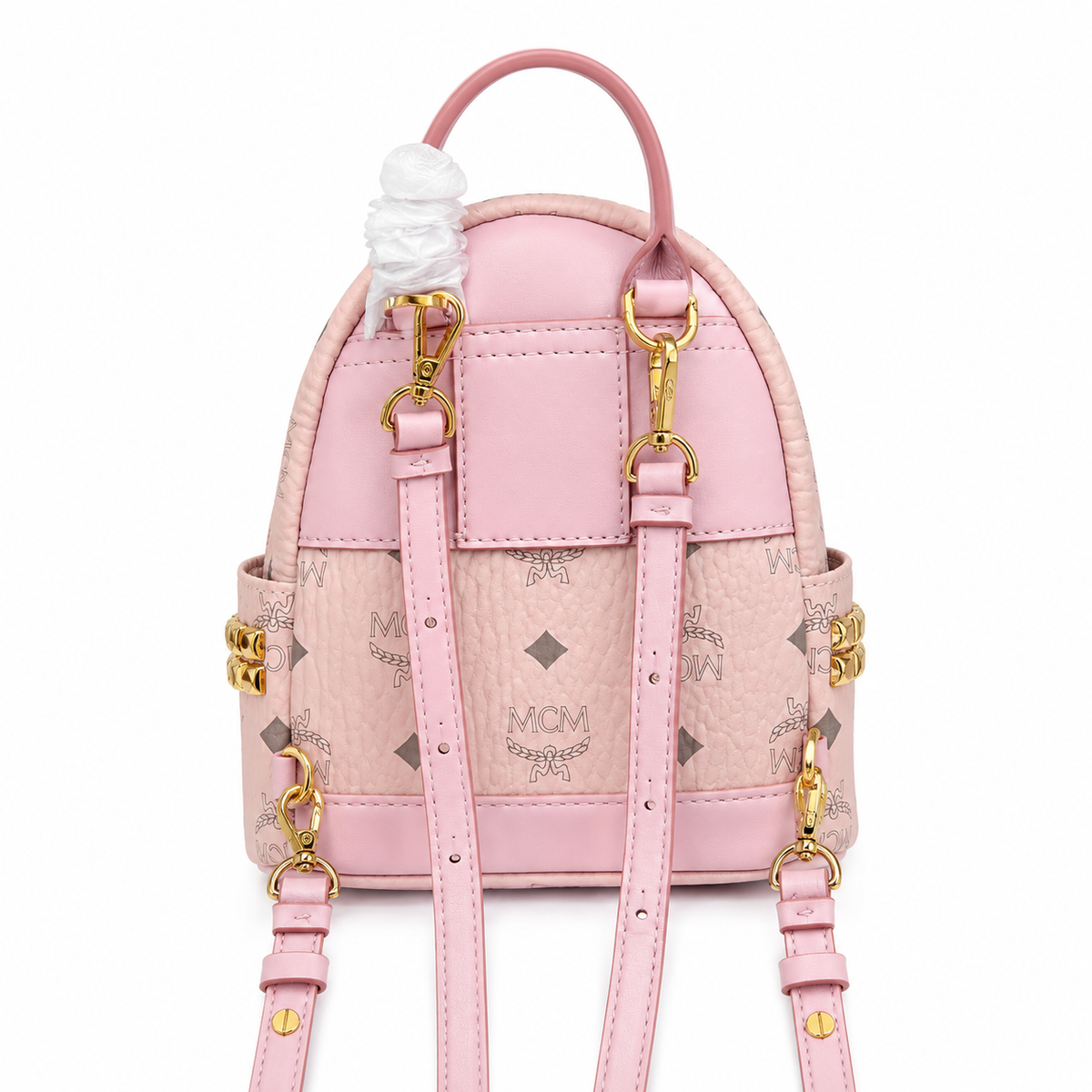 MCM Cherry Blossom Pink with Gold Studs Three-way crossbody bag/handbag/backpack with detachable shoulder strap