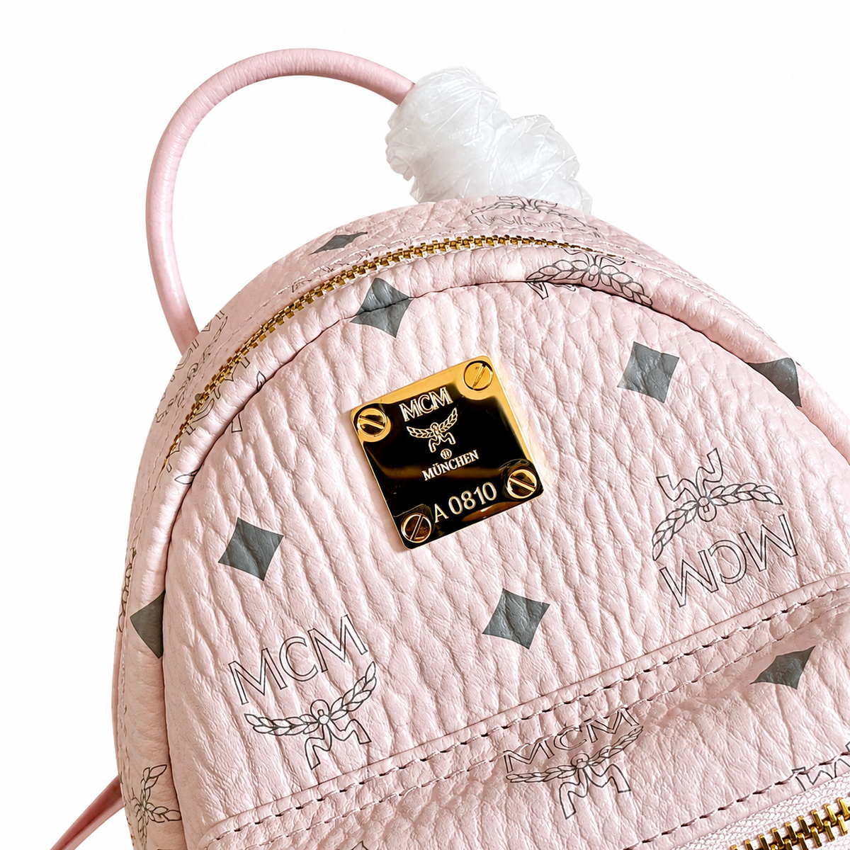 MCM Cherry Blossom Pink with Gold Studs Three-way crossbody bag/handbag/backpack with detachable shoulder strap