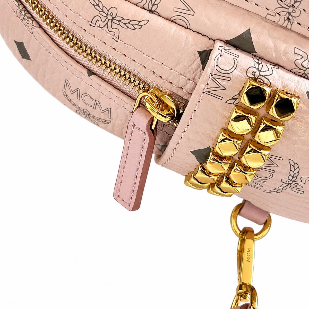 MCM Cherry Blossom Pink with Gold Studs Three-way crossbody bag/handbag/backpack with detachable shoulder strap
