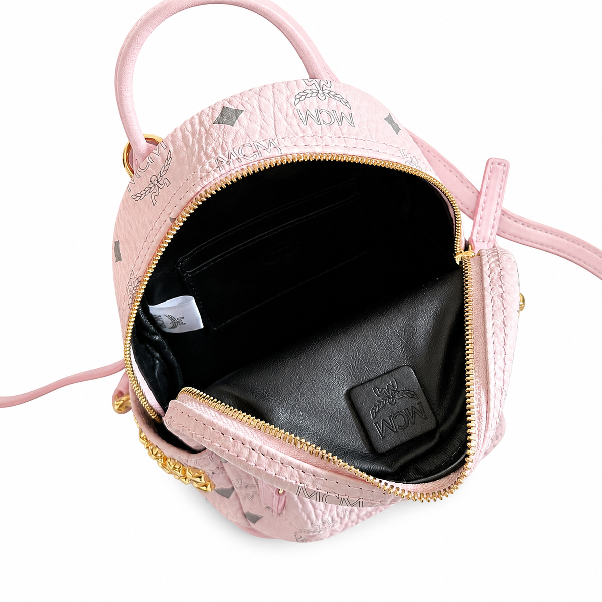 MCM Cherry Blossom Pink with Gold Studs Three-way crossbody bag/handbag/backpack with detachable shoulder strap