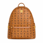 MCM Stark series classic Visetos print | Cognac brown with gold studs unisex large-capacity commuter/travel bag