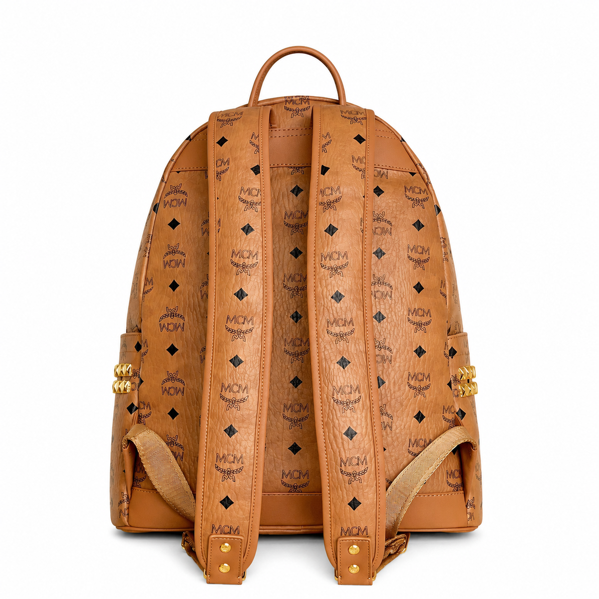 MCM Stark series classic Visetos print | Cognac brown with gold studs unisex large-capacity commuter/travel bag