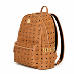 MCM Stark series classic Visetos print | Cognac brown with gold studs unisex large-capacity commuter/travel bag