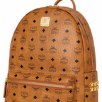 MCM Stark series classic Visetos print | Cognac brown with gold studs unisex large-capacity commuter/travel bag