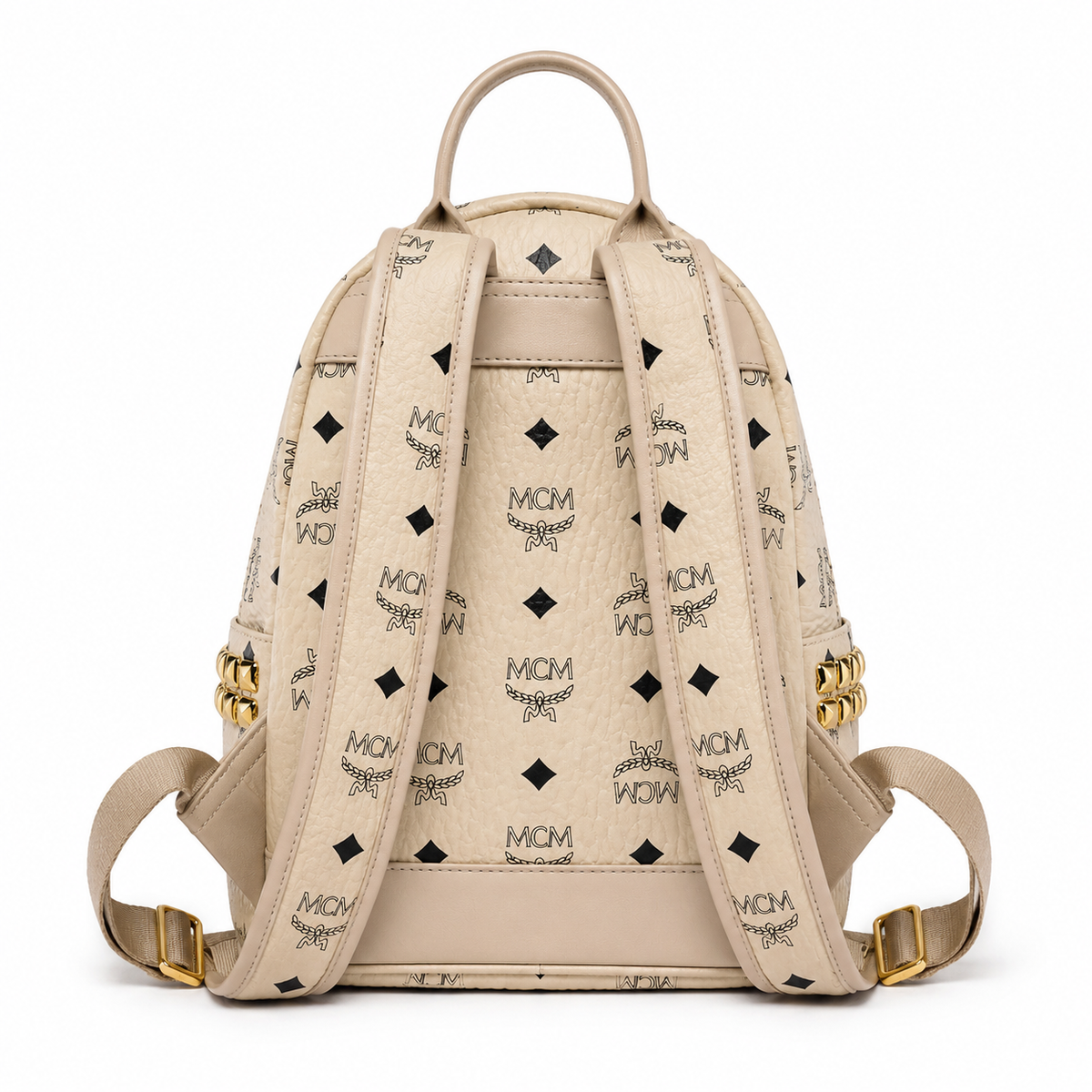 MCM Stark series classic Visetos print beige with gold studs unisex large-capacity commuter/travel bag