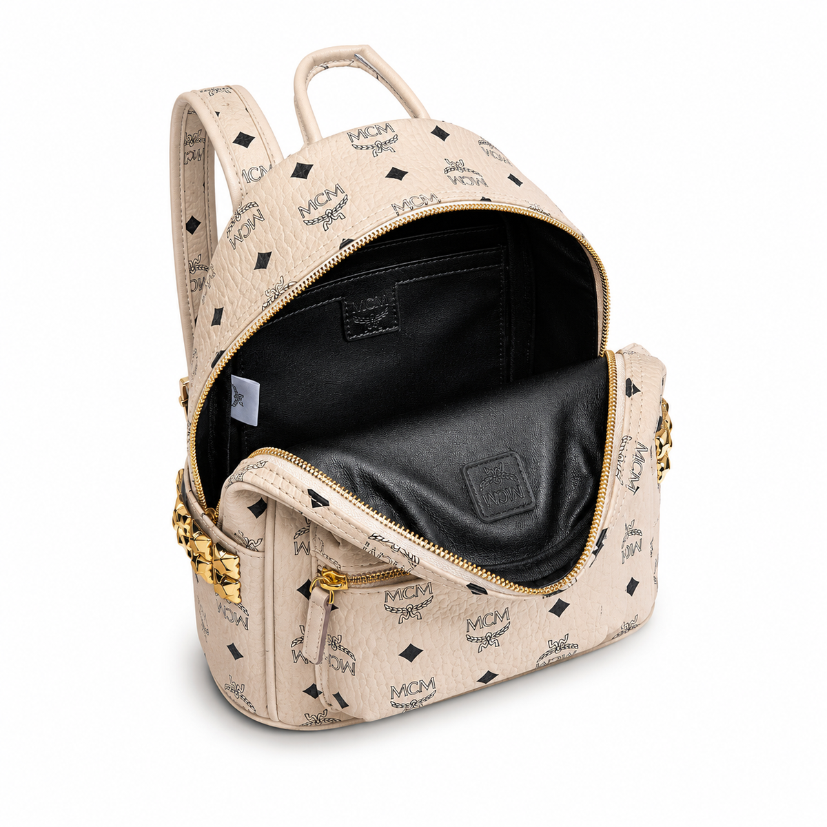 MCM Stark series classic Visetos print beige with gold studs unisex large-capacity commuter/travel bag