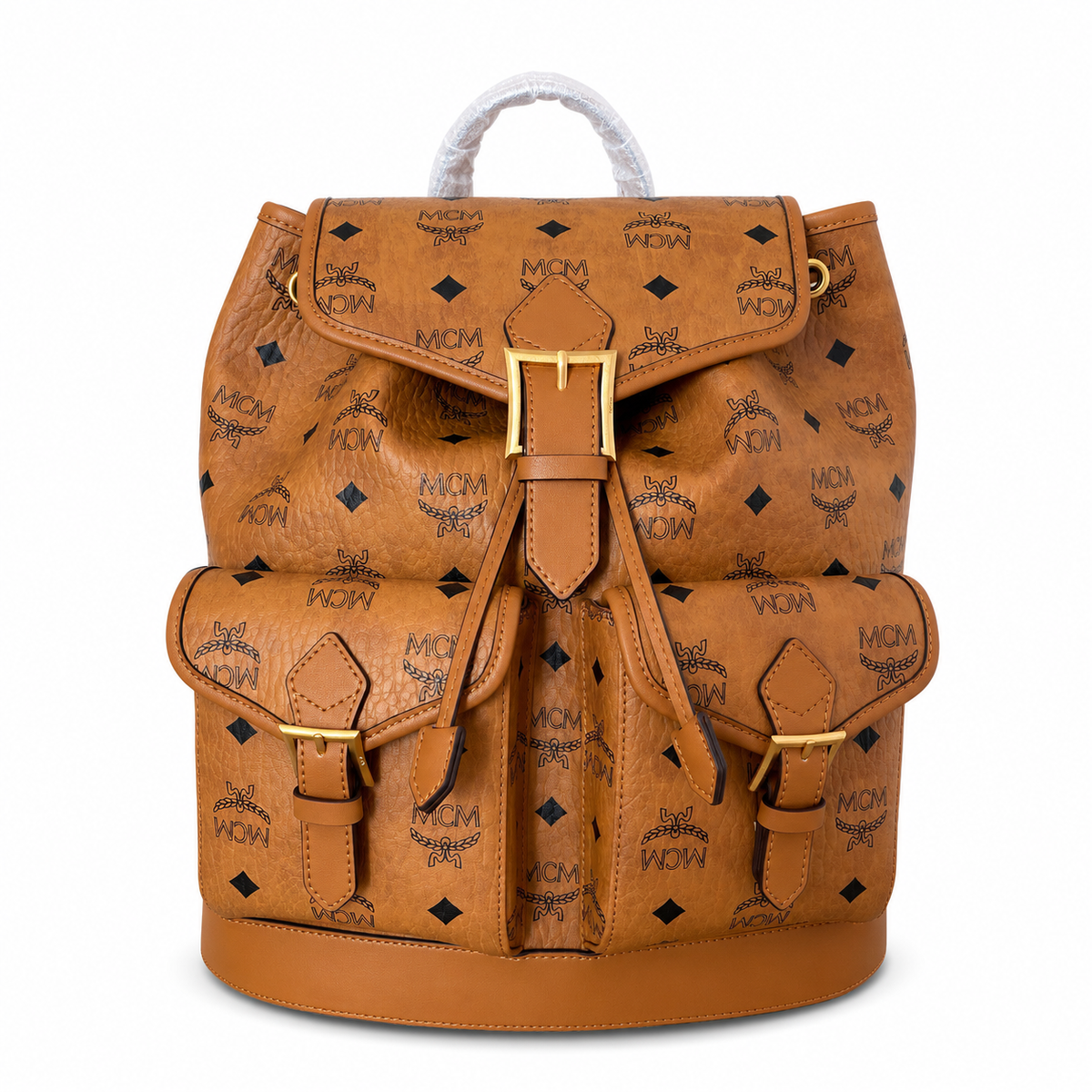 MCM Aren series classic Visetos print cognac brown with gold buckle unisex large-capacity commuter/travel bag