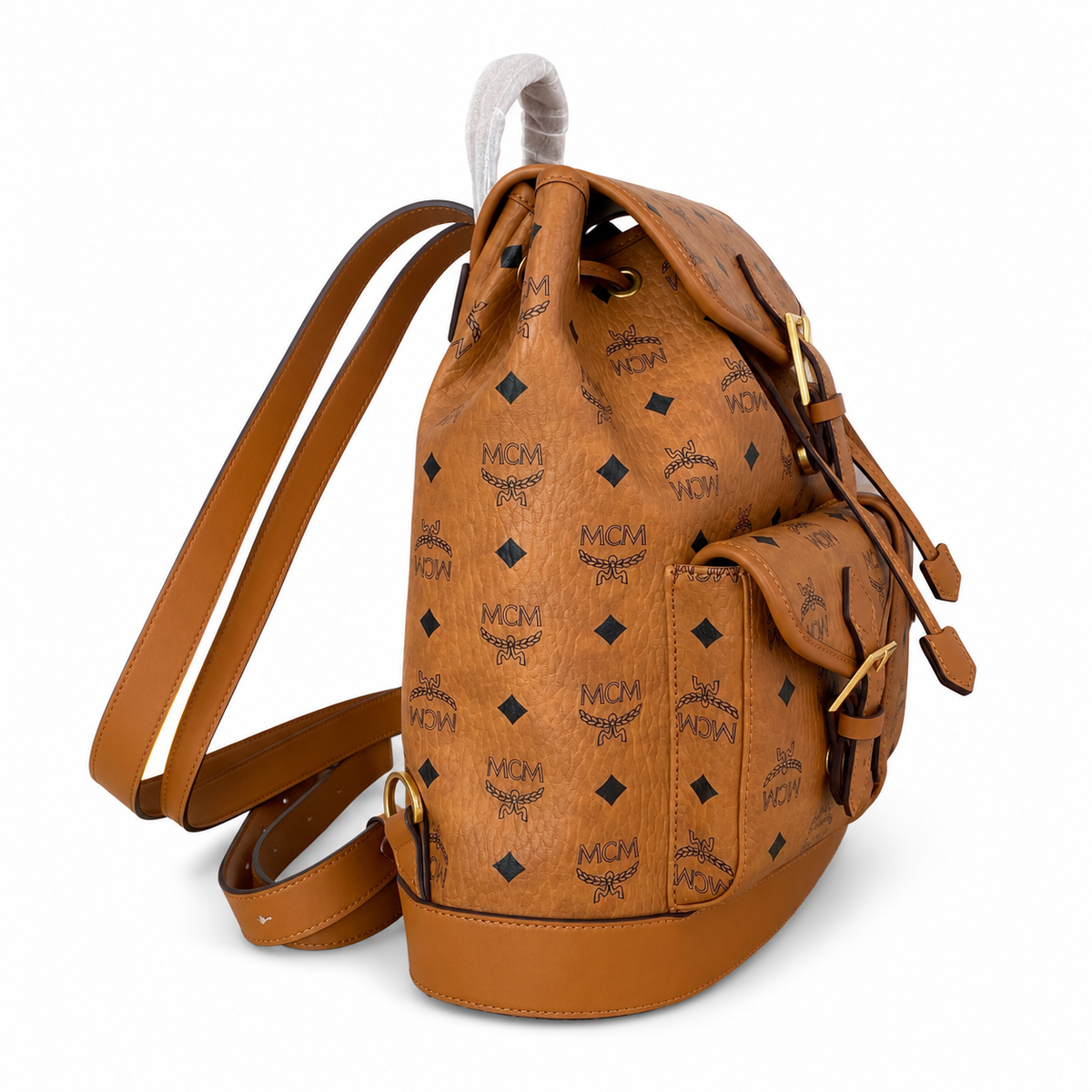 MCM Aren series classic Visetos print cognac brown with gold buckle unisex large-capacity commuter/travel bag