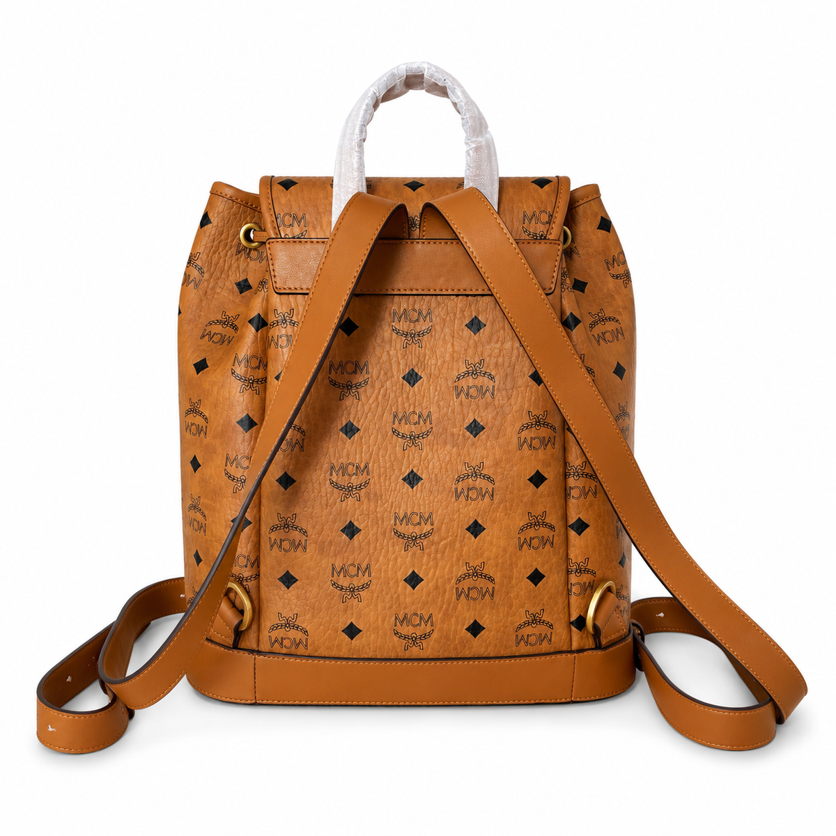 MCM Aren series classic Visetos print cognac brown with gold buckle unisex large-capacity commuter/travel bag