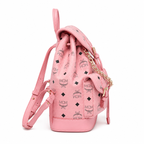 MCM Aren series mini drawstring chain bag in cherry blossom pink with flap drawstring a stylish mini backpack/travel bag for women perfect for commuting or outings