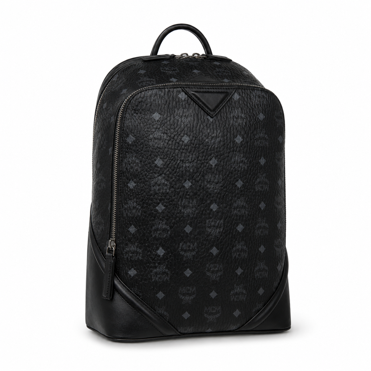 MCM Duke series Visetos print black with zip closure and triangular detail unisex large-capacity commuter/travel bag