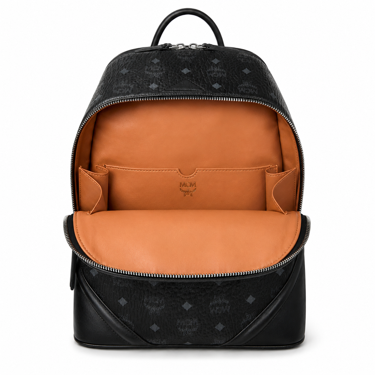 MCM Duke series Visetos print black with zip closure and triangular detail unisex large-capacity commuter/travel bag