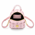 MCM Stark series ultra-mini Visetos print soft pink bag with side studs and a detachable shoulder strap a stylish mini backpack/crossbody bag for women perfect for commuting or outings