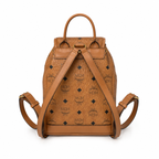 MCM Aren series mini cognac brown monogram canvas bag with flap drawstring and front pocket unisex large-capacity commuter/travel bag