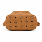 MCM Aren series mini cognac brown monogram canvas bag with flap drawstring and front pocket unisex large-capacity commuter/travel bag