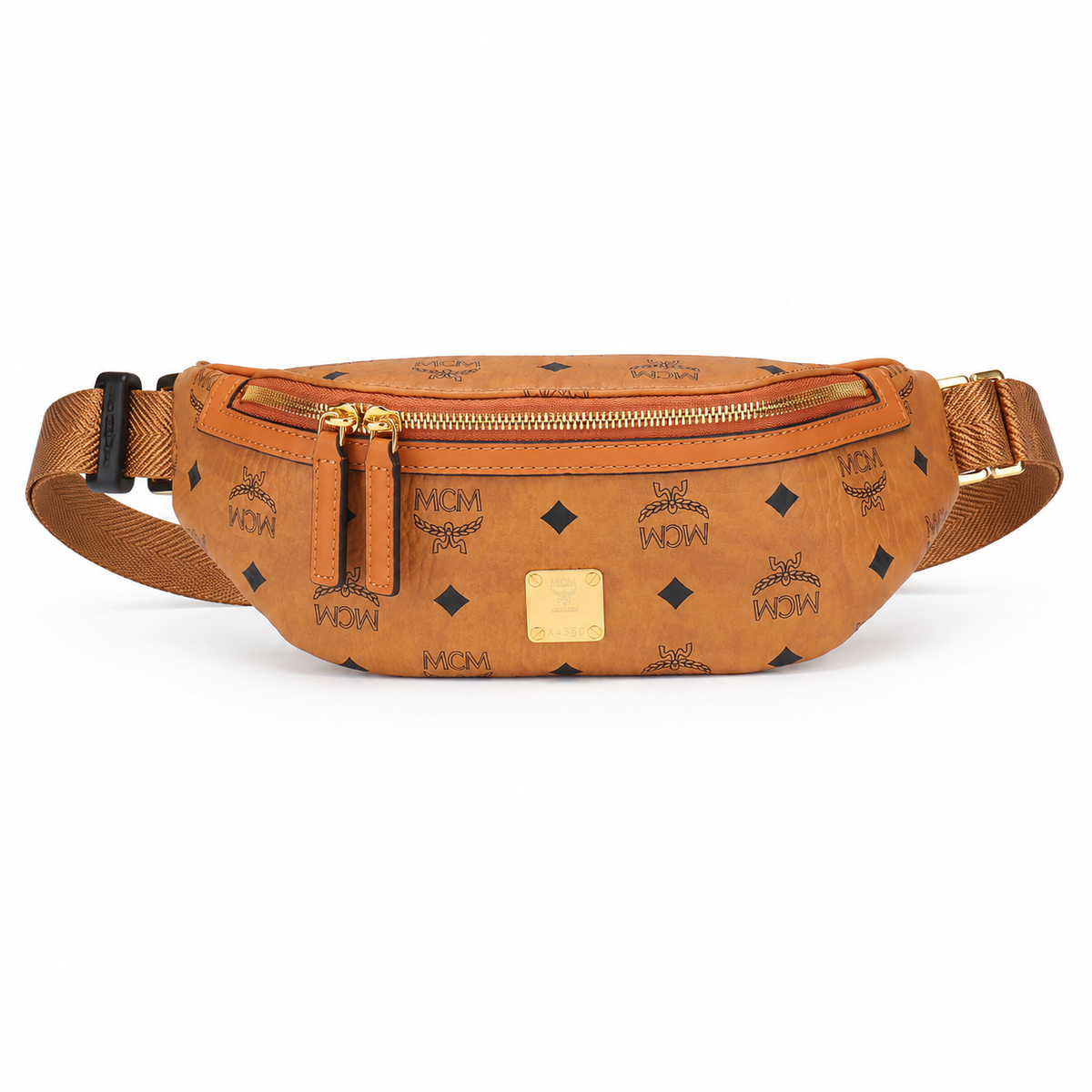 MCM Fursten series Visetos print Cognac brown color double zippers adjustable shoulder strap unisex stylish commuter/crossbody bag