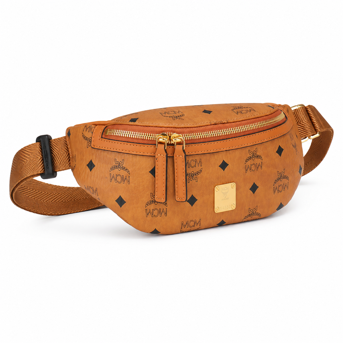 MCM Fursten series Visetos print Cognac brown color double zippers adjustable shoulder strap unisex stylish commuter/crossbody bag