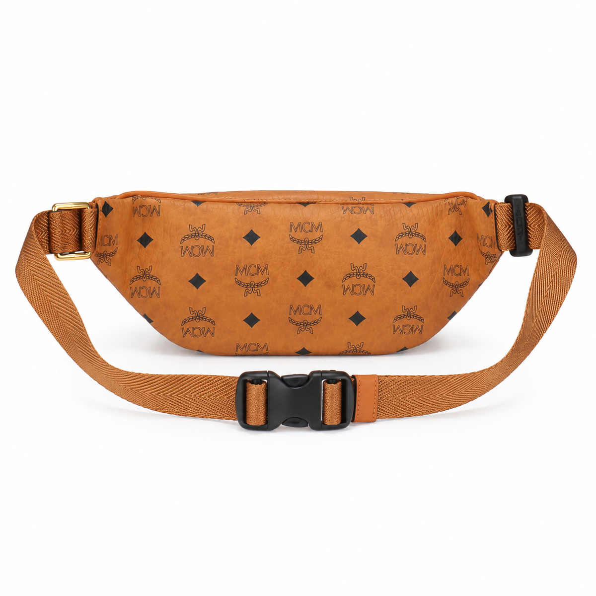 MCM Fursten series Visetos print Cognac brown color double zippers adjustable shoulder strap unisex stylish commuter/crossbody bag