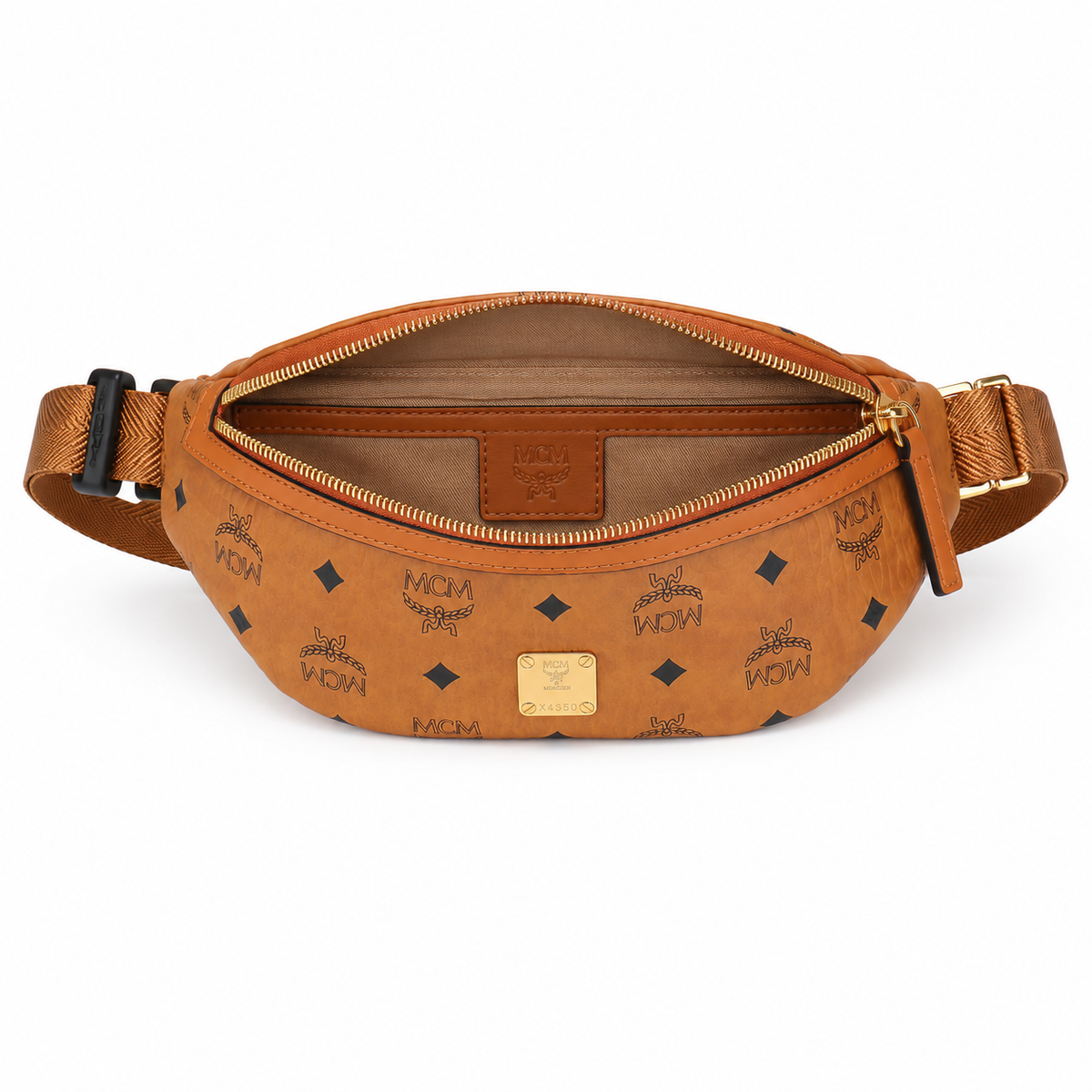 MCM Fursten series Visetos print Cognac brown color double zippers adjustable shoulder strap unisex stylish commuter/crossbody bag