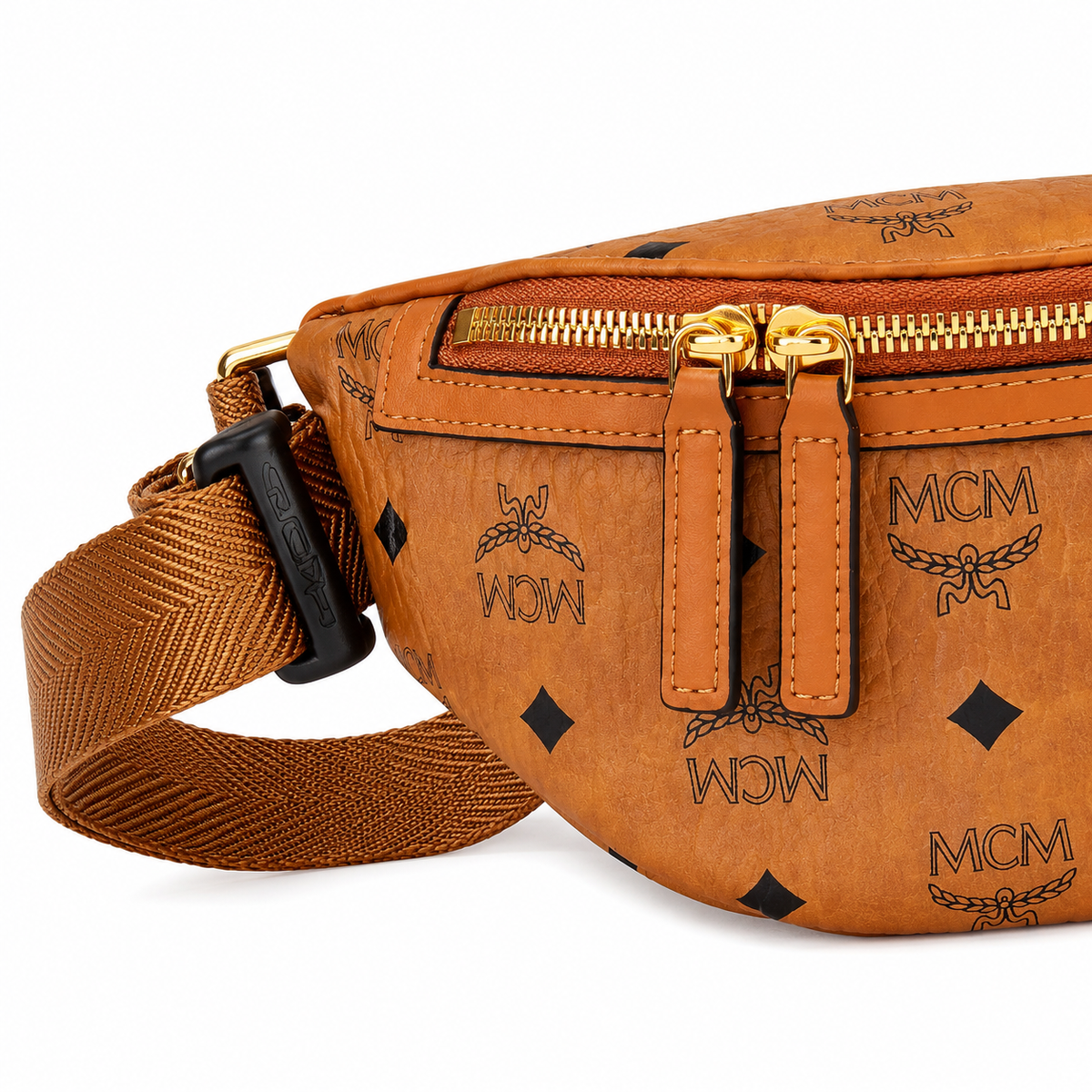 MCM Fursten series Visetos print Cognac brown color double zippers adjustable shoulder strap unisex stylish commuter/crossbody bag