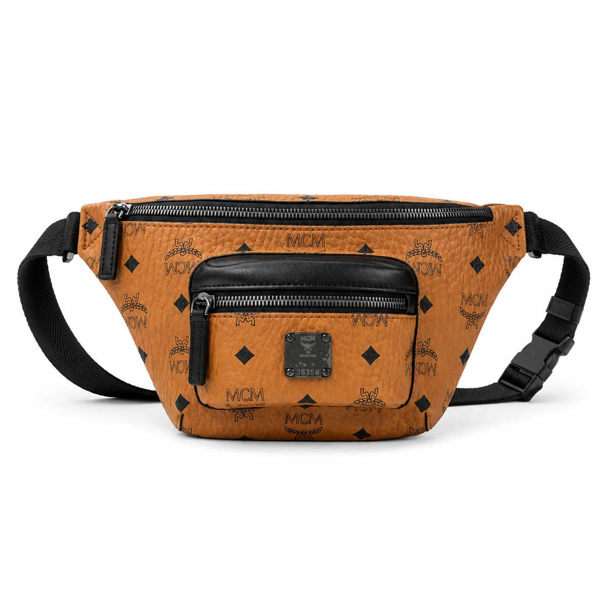 MCM Fursten series Visetos print Cognac brown color adjustable shoulder strap unisex stylish chest bag/crossbody bag for commuting and travel