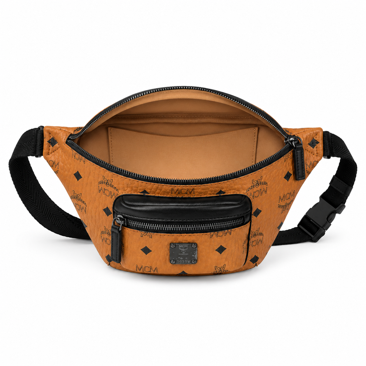 MCM Fursten series Visetos print Cognac brown color adjustable shoulder strap unisex stylish chest bag/crossbody bag for commuting and travel
