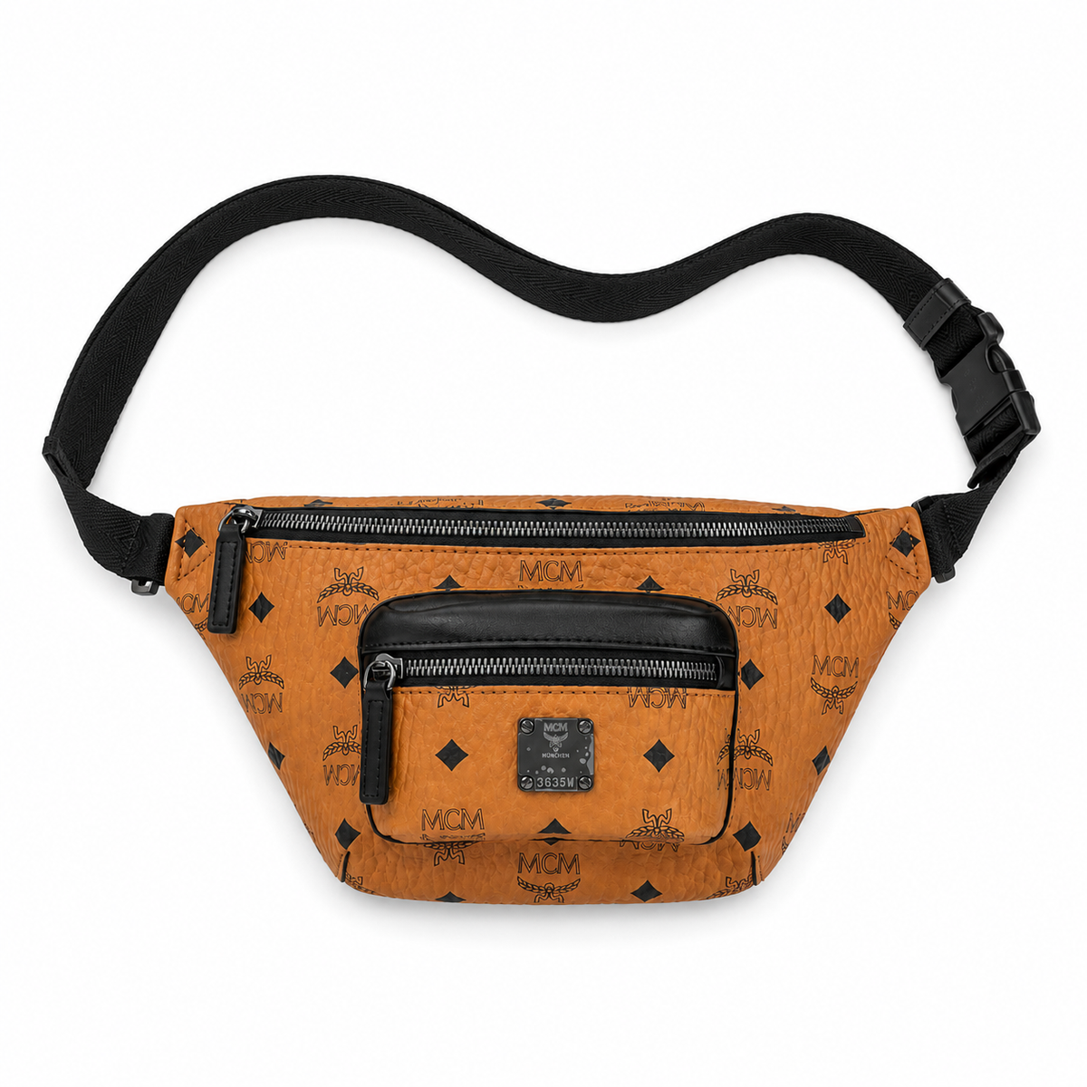 MCM Fursten series Visetos print Cognac brown color adjustable shoulder strap unisex stylish chest bag/crossbody bag for commuting and travel