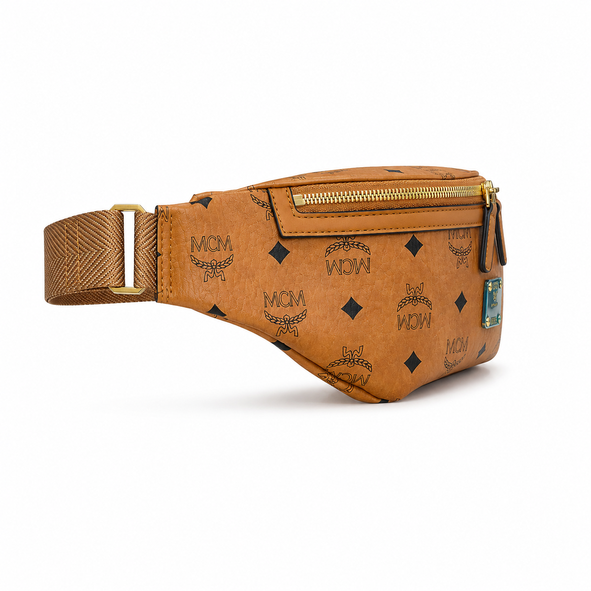 MCM Fursten series Visetos print Cognac brown double zipper bag with adjustable shoulder strap unisex stylish commuter/travel chest bag/crossbody bag